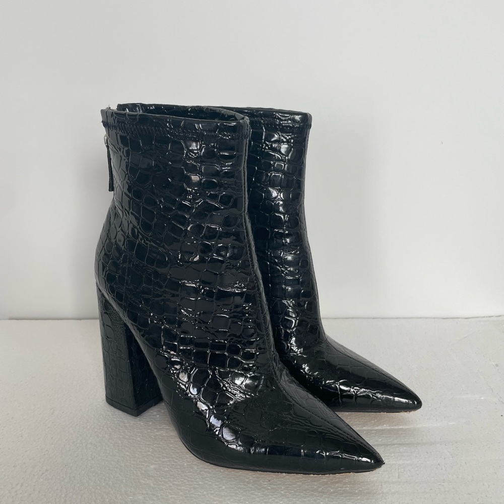 Black Faux Snake Skin Heeled Booties